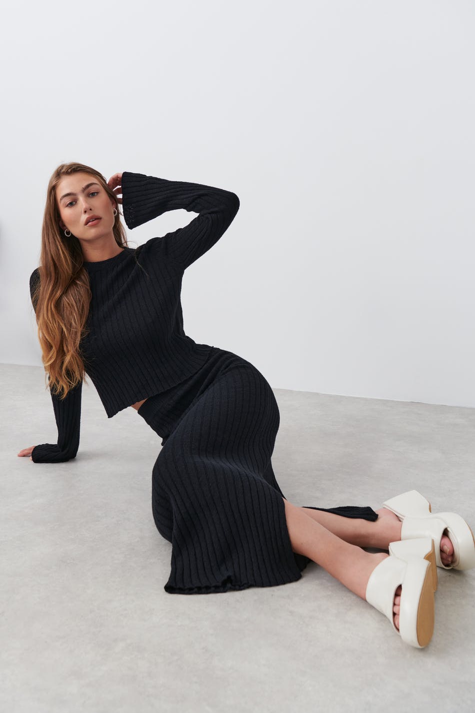 Gina Tricot Knitted Slit Skirt schwarz