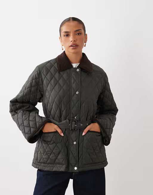 Gina Tricot Quilted belted jacket green
