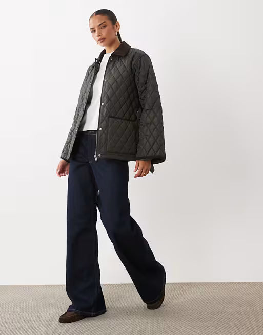 Gina Tricot Quilted belted jacket green