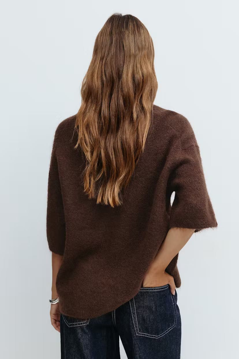 Gina Tricot knitted short sleeve top chestnut