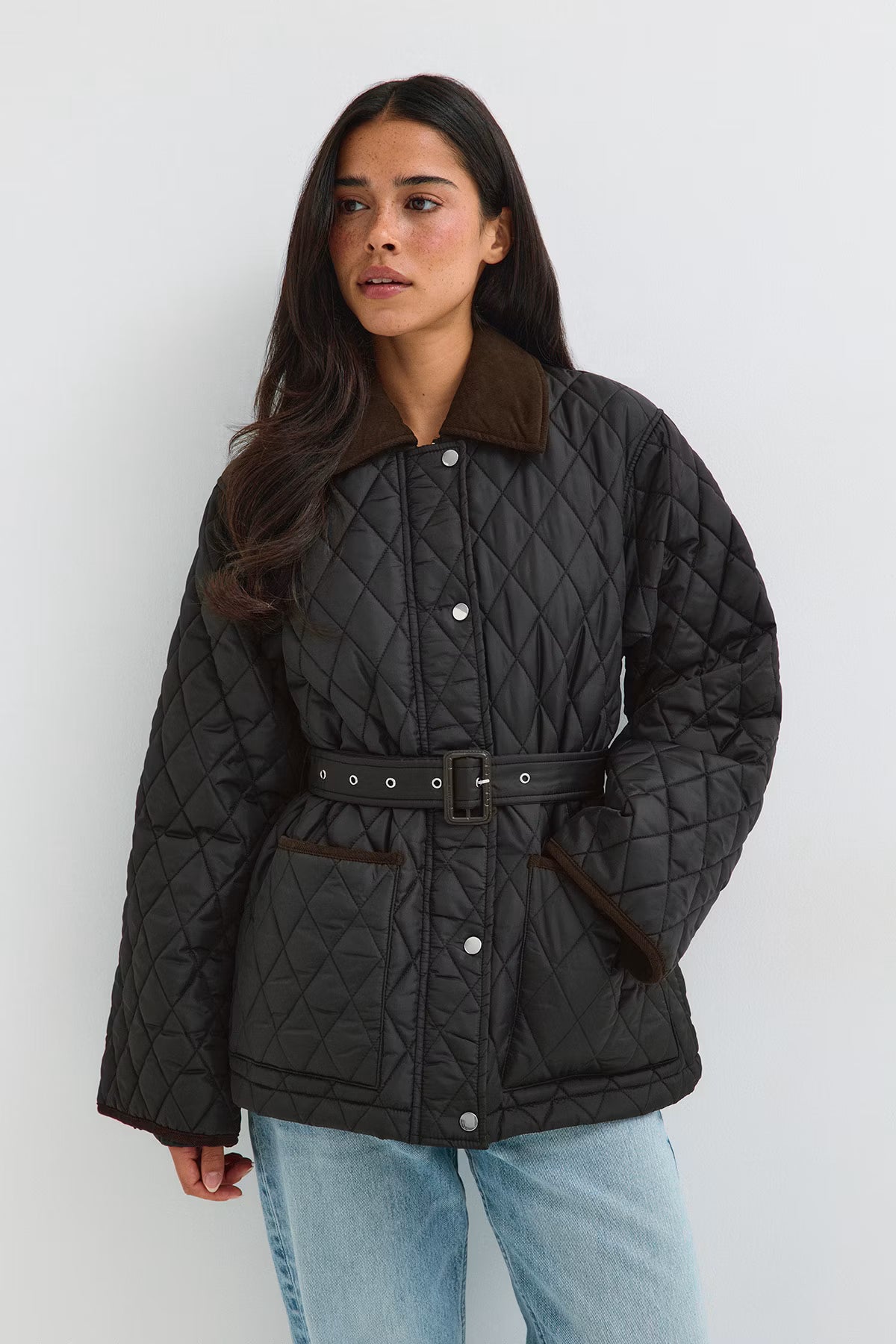 Gina Tricot Quilted belted jacket black