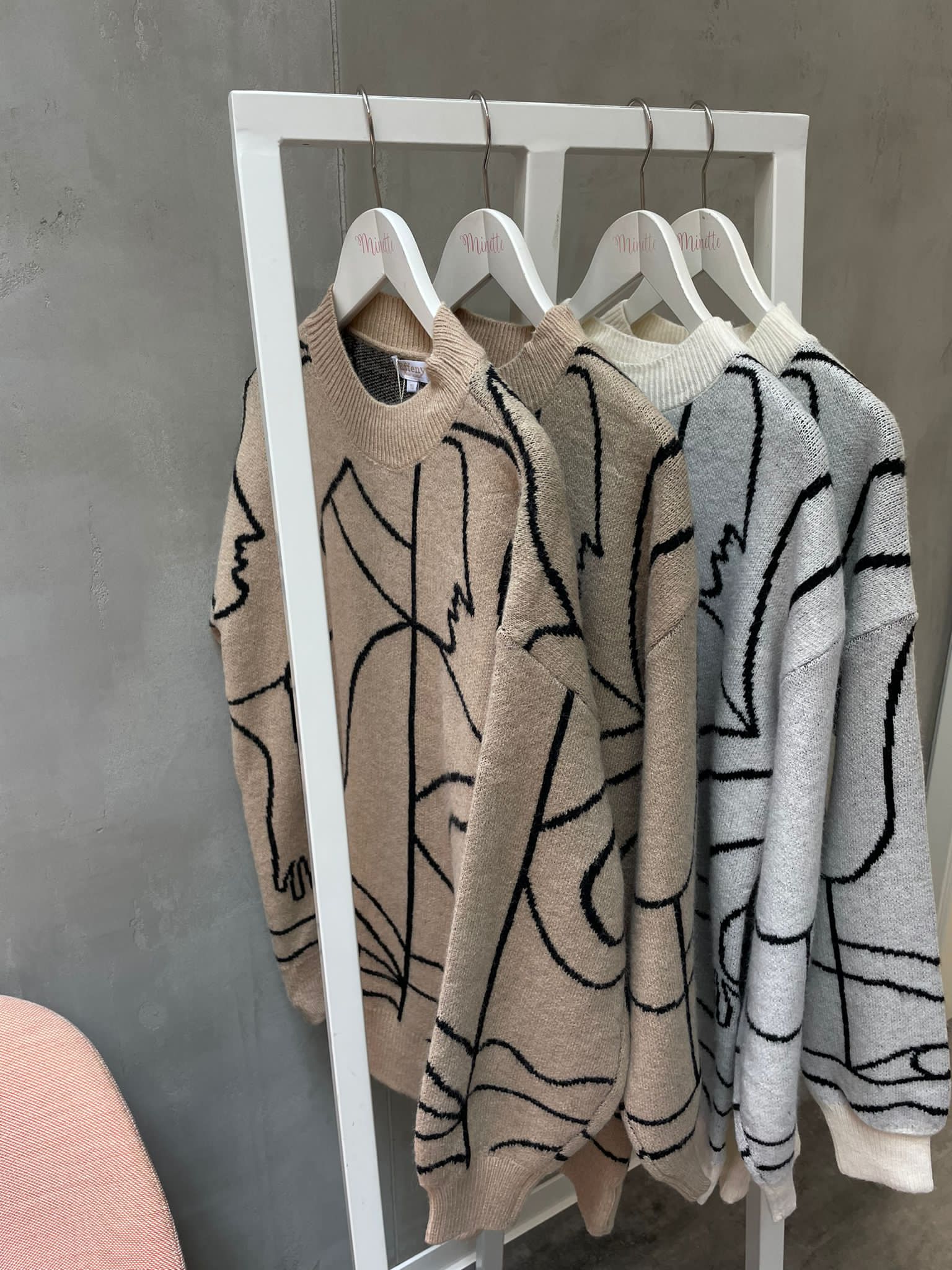 Minette Knit Pullover mit Muster grau/beige