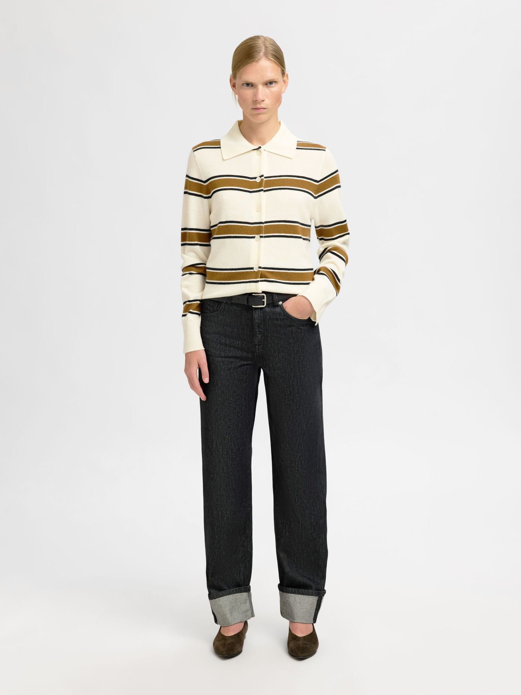 Selected Femme "Thea" Knit Button Collar Neck