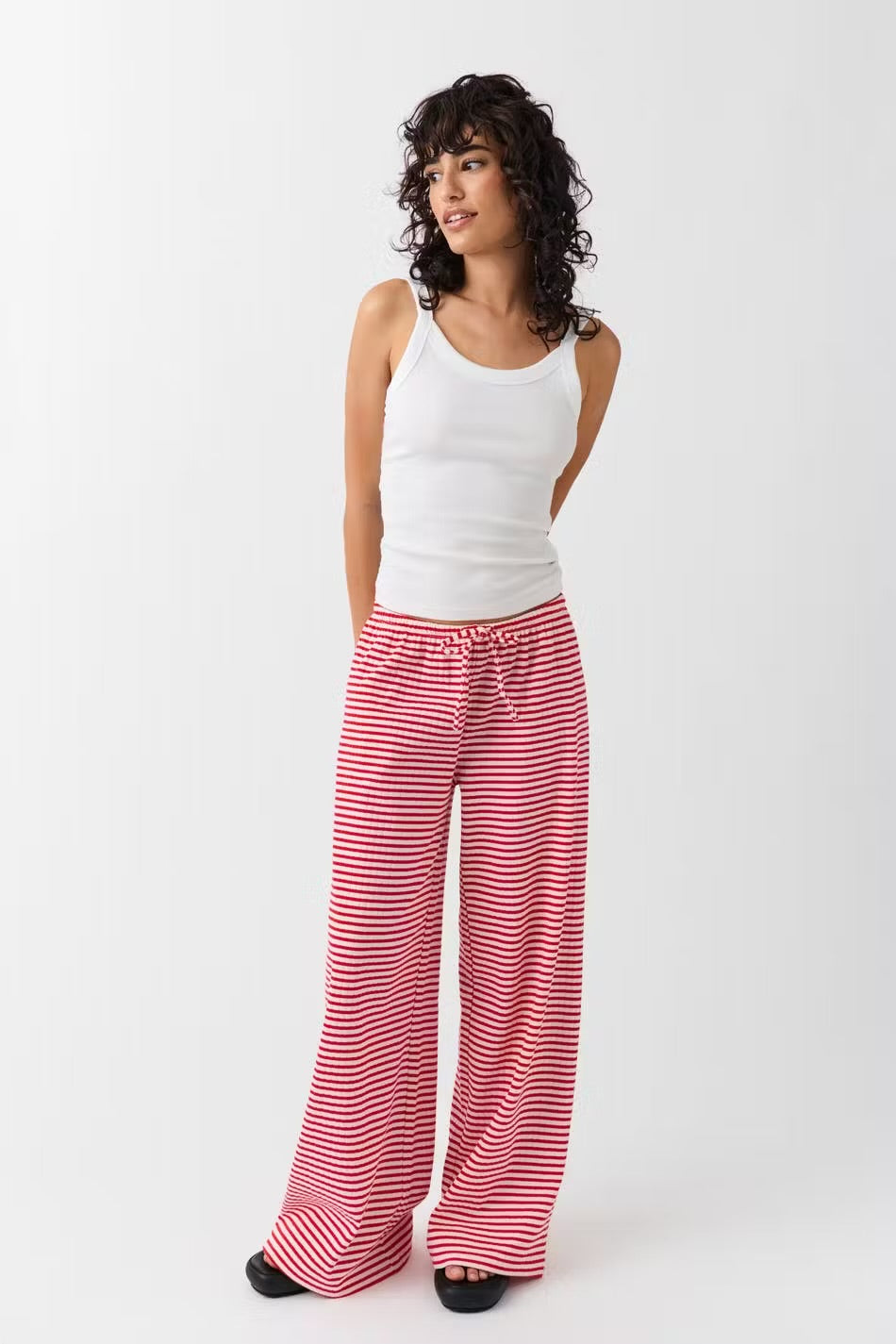 Gina Tricot striped soft pants red