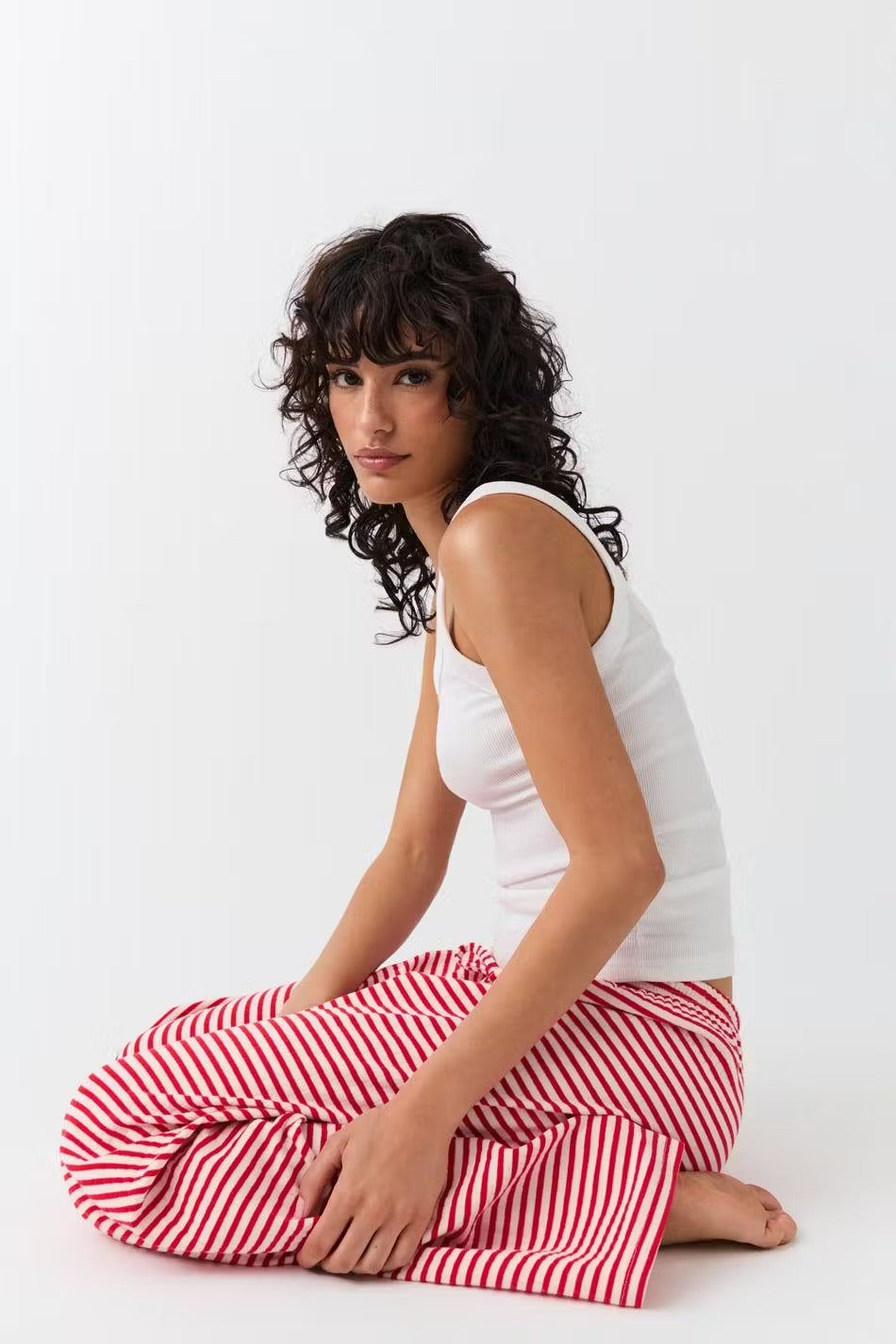 Gina Tricot striped soft pants red