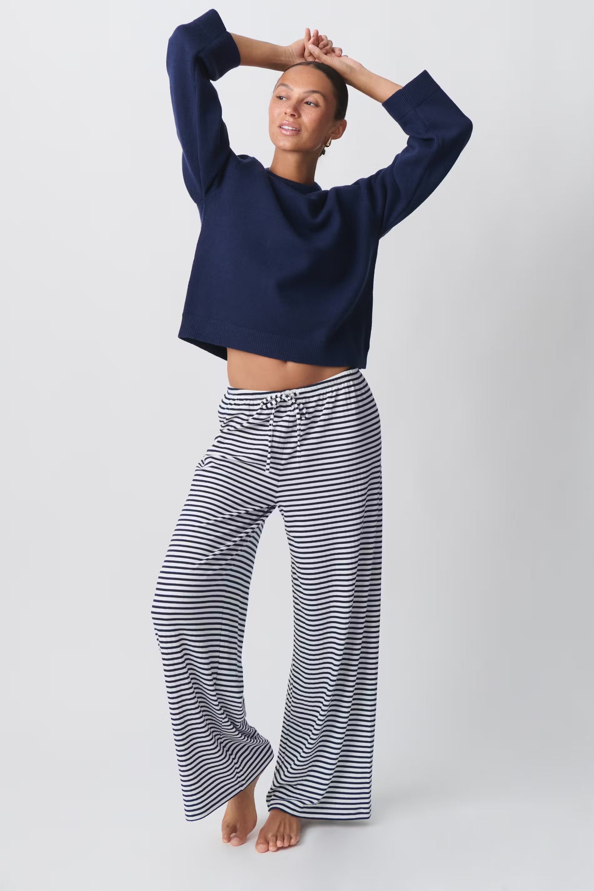 Gina Tricot Striped Soft pants navy