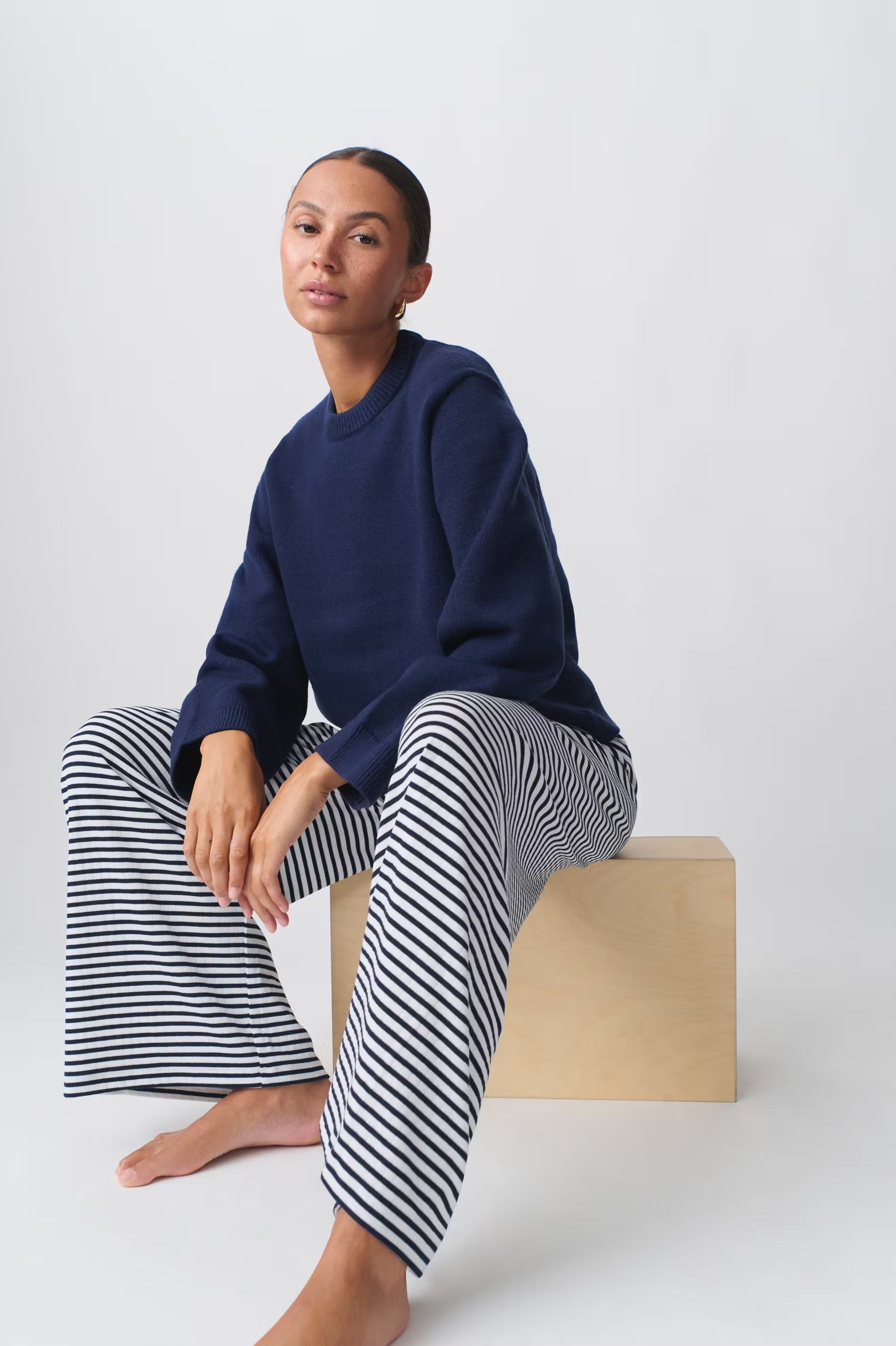Gina Tricot Striped Soft pants navy
