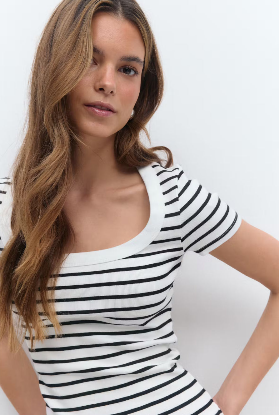 Gina Tricot Rib short sleeve top stripe