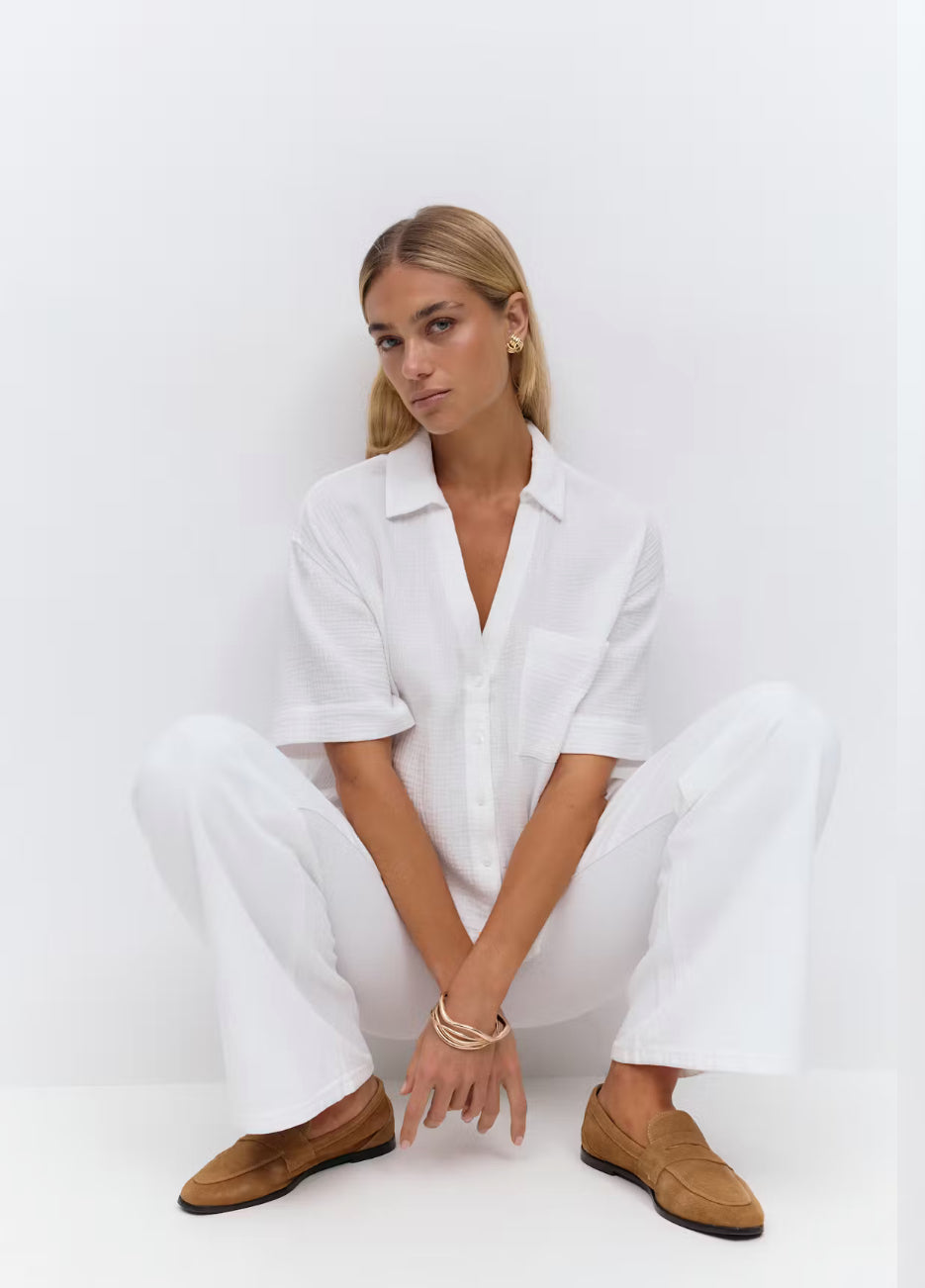 Gina Tricot Gauze short sleeve shirt weiss
