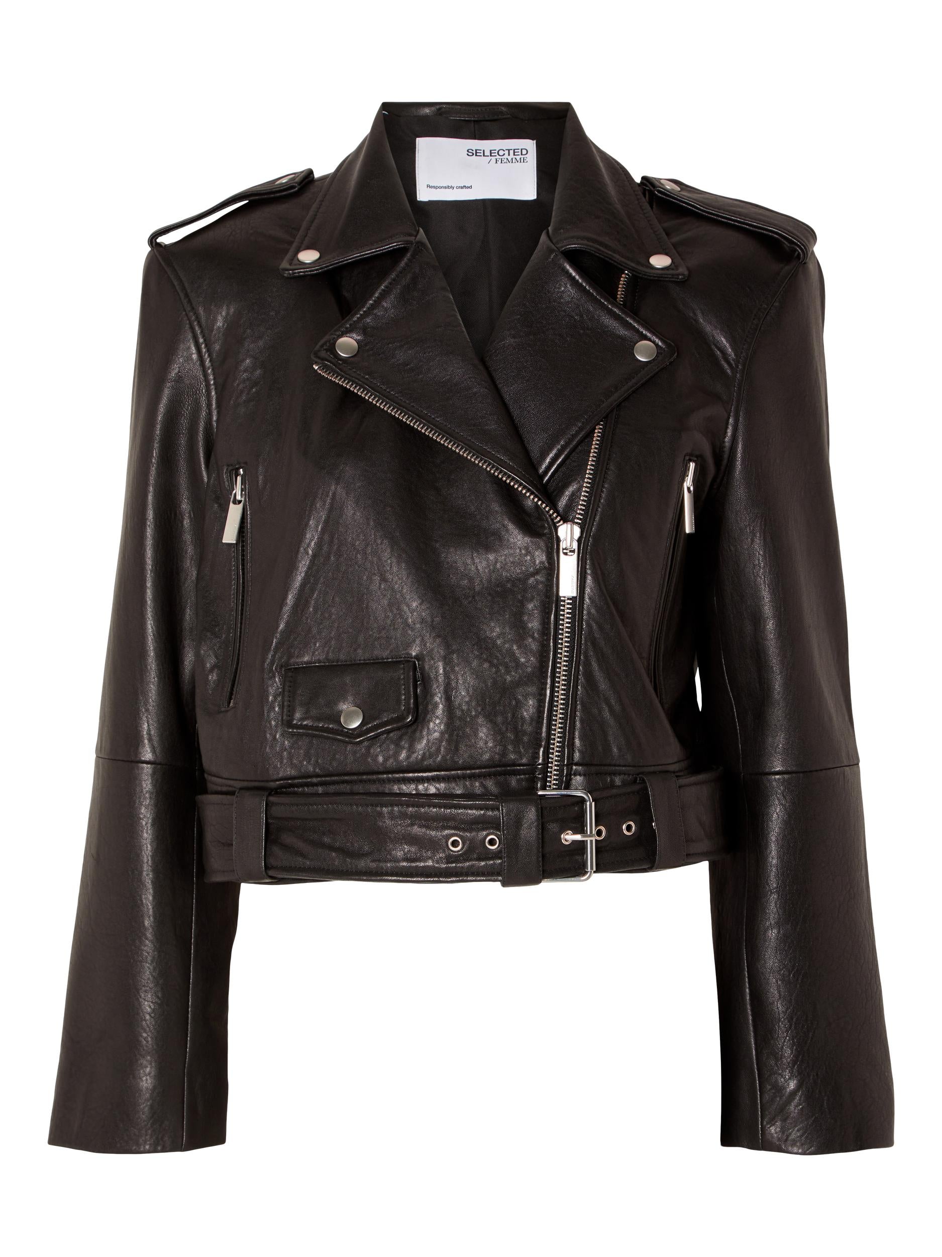 Selected Femme "Idun" Short Leather Biker Jacket