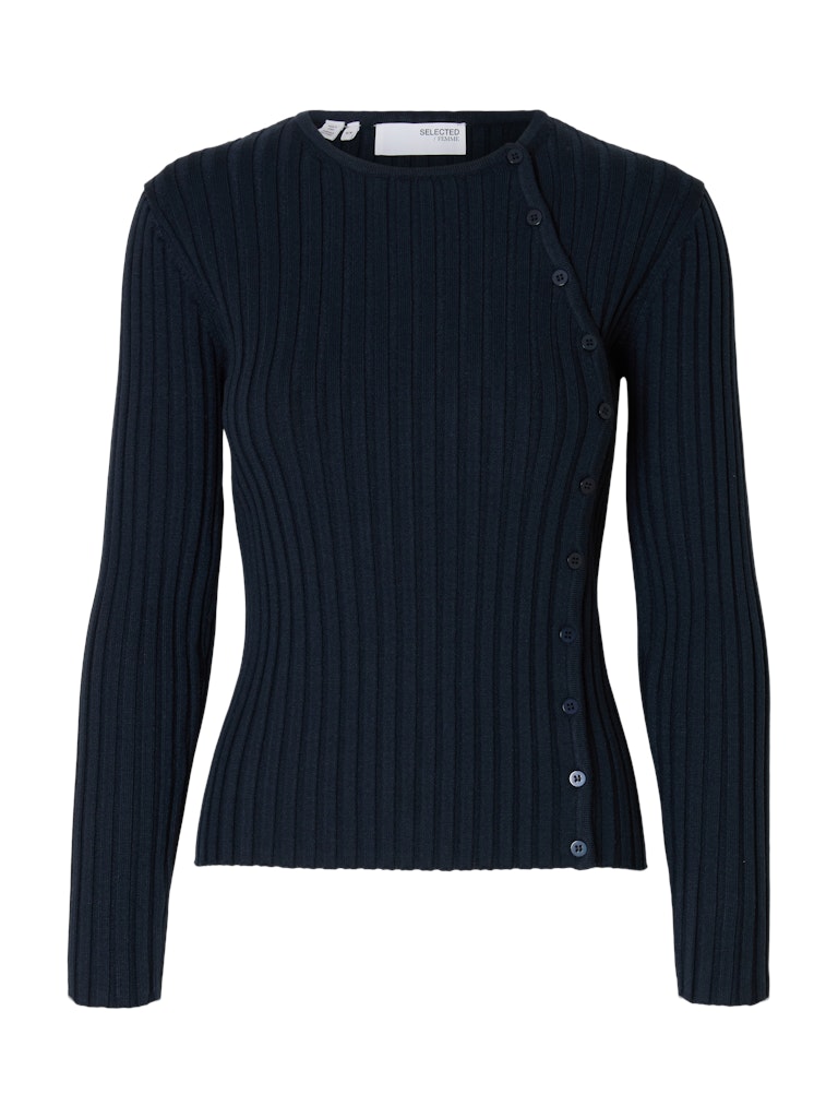 Selected Femme "Helene" Knit Button O-Neck Top dunkelblau