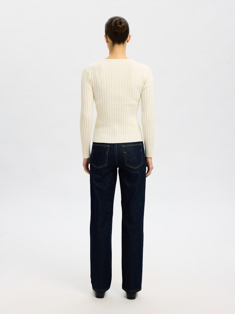 Selected Femme "Helene" Knit Button O-Neck Top birch