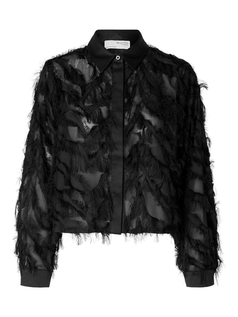Selected Femme "Myline" Fluffy Cropped Shirt schwarz