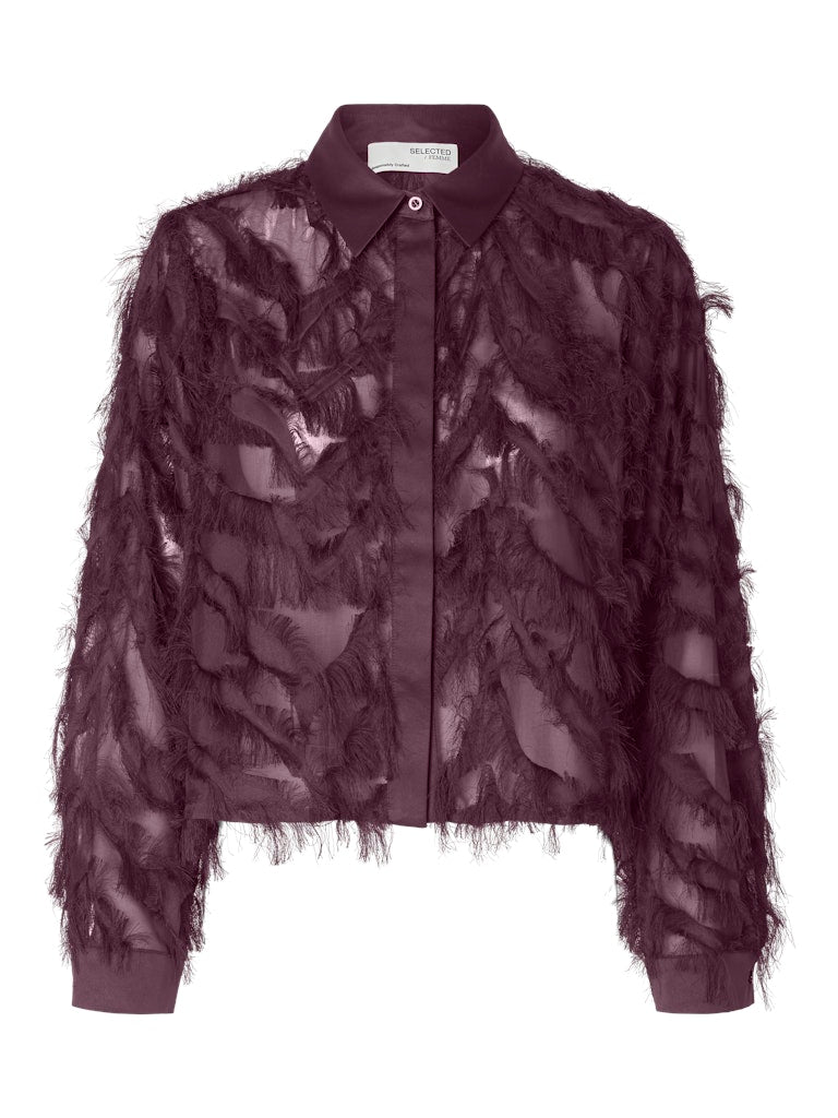 Selected Femme "Myline" Fluffy Cropped Shirt bordeaux