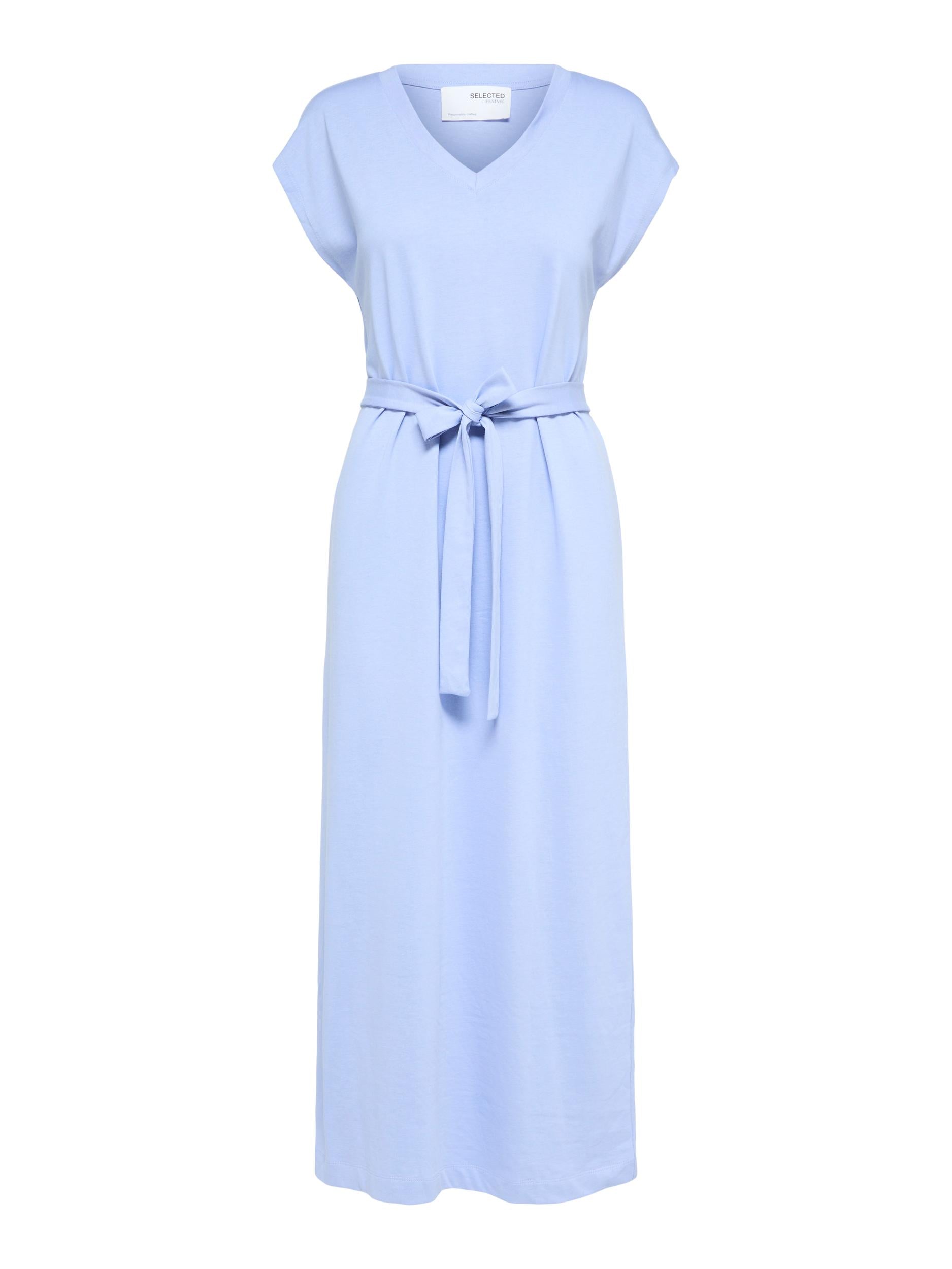 Selected Femme "Essential" V-Neck Ankle Dress hellblau