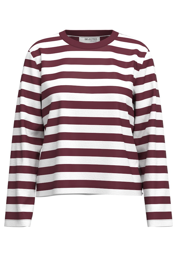 Selected Femme "Essential Striped Boxy Tee bordeaux