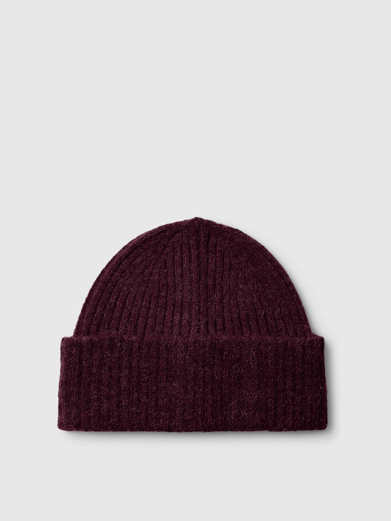 Selected Femme "Lulu" Wool Blend Knit Beanie bordeaux