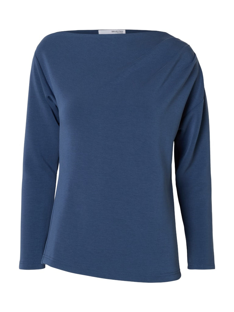 Selected Femme "Tenny" Draped Top blau