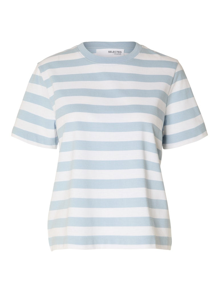 Selected Femme "Essential" Striped Boxy Tee blue