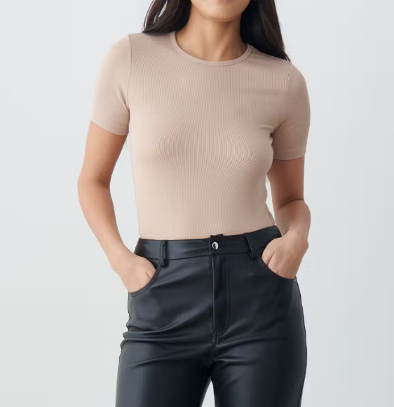 Gina Tricot Basic Rib Tee taupe