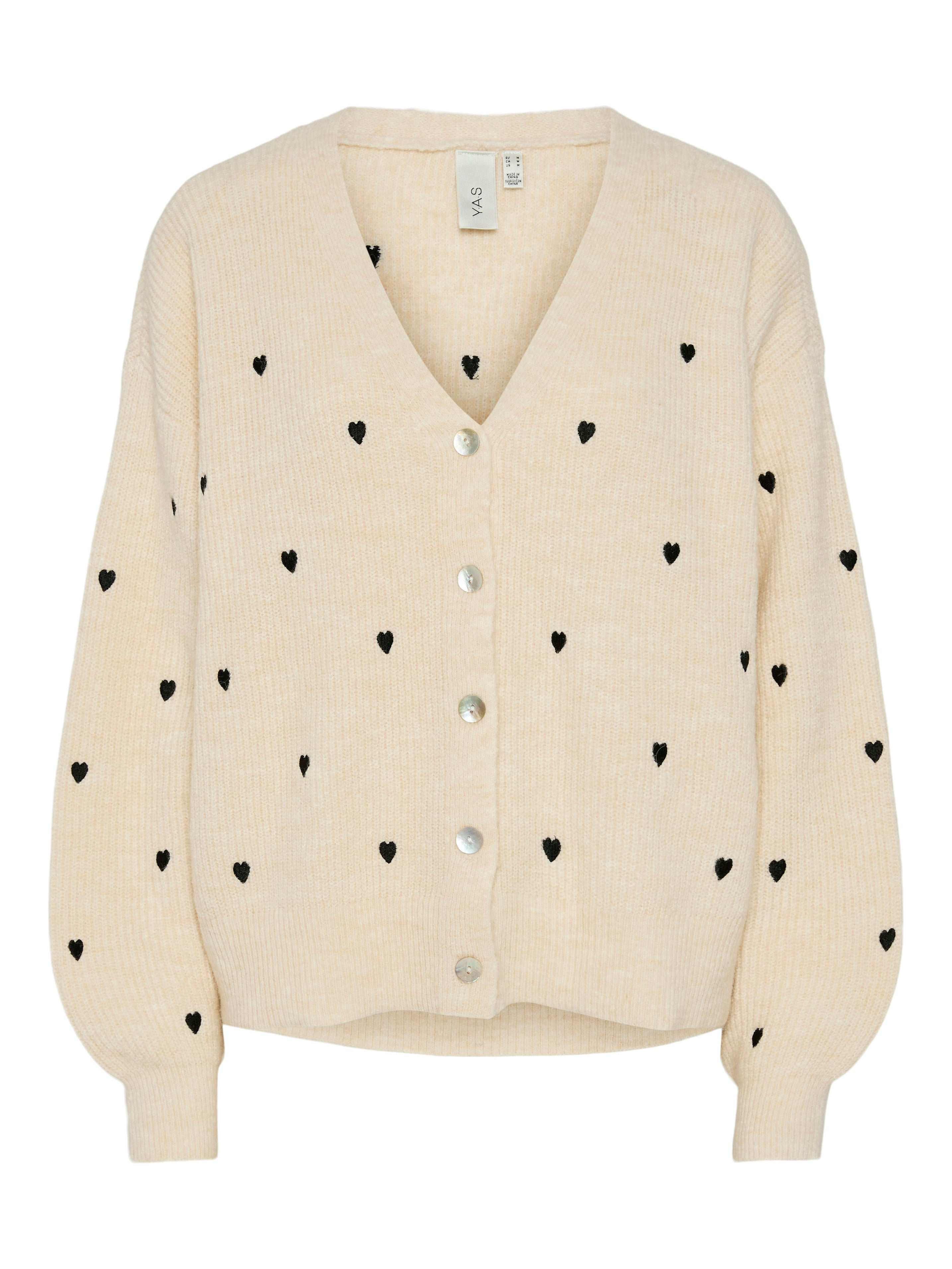 YAS "Bow" Embroided Knit Cardigan creme