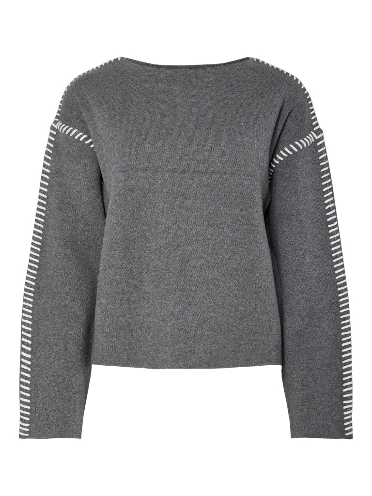 YAS "Stitcha" Knit Pullover grau