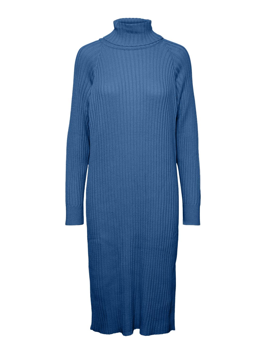 YAS "Mavi" Knit Midi Rollneck Dress blue