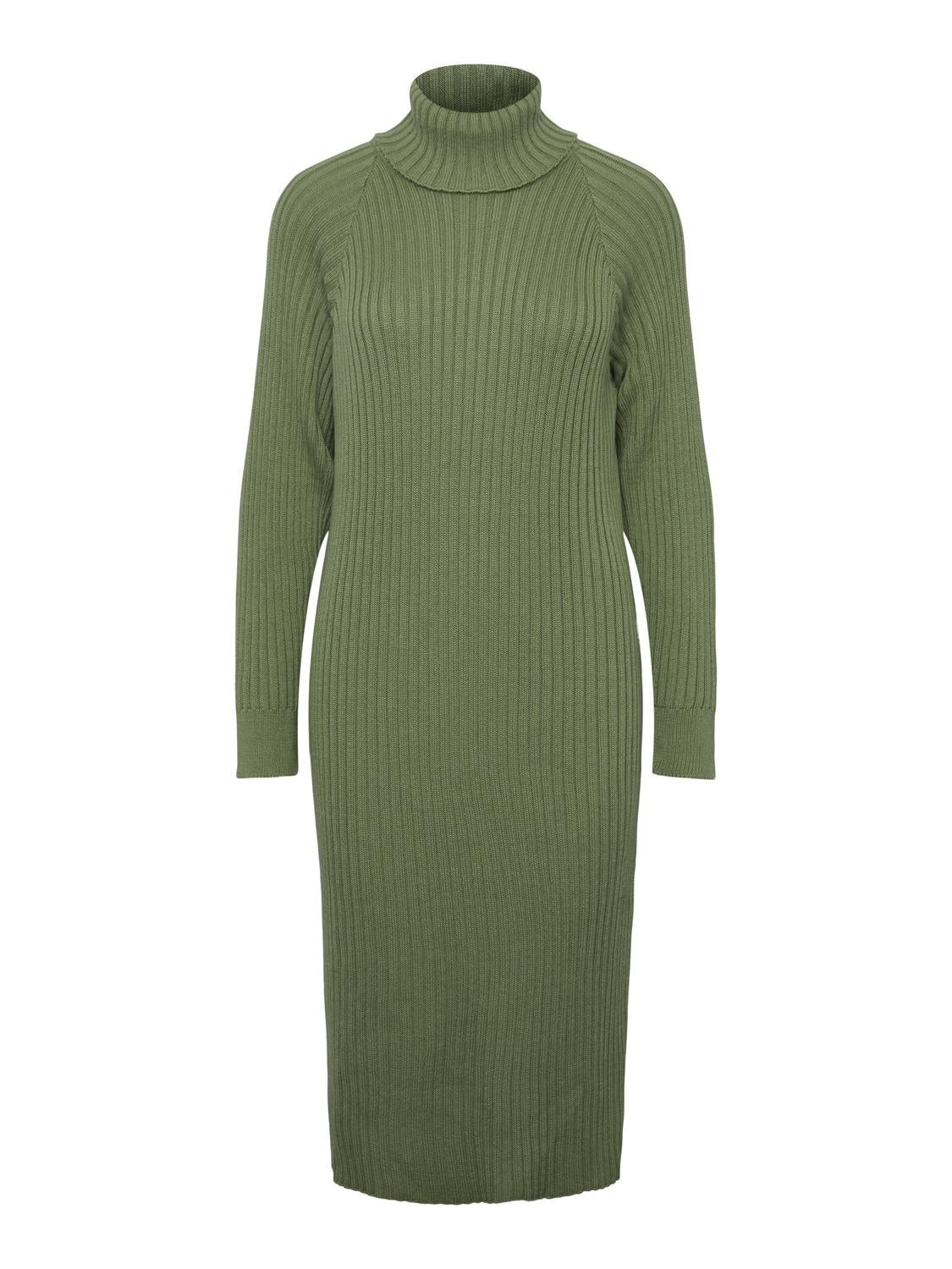 YAS "Mavi" Knit Midi Rollneck Dress khaki