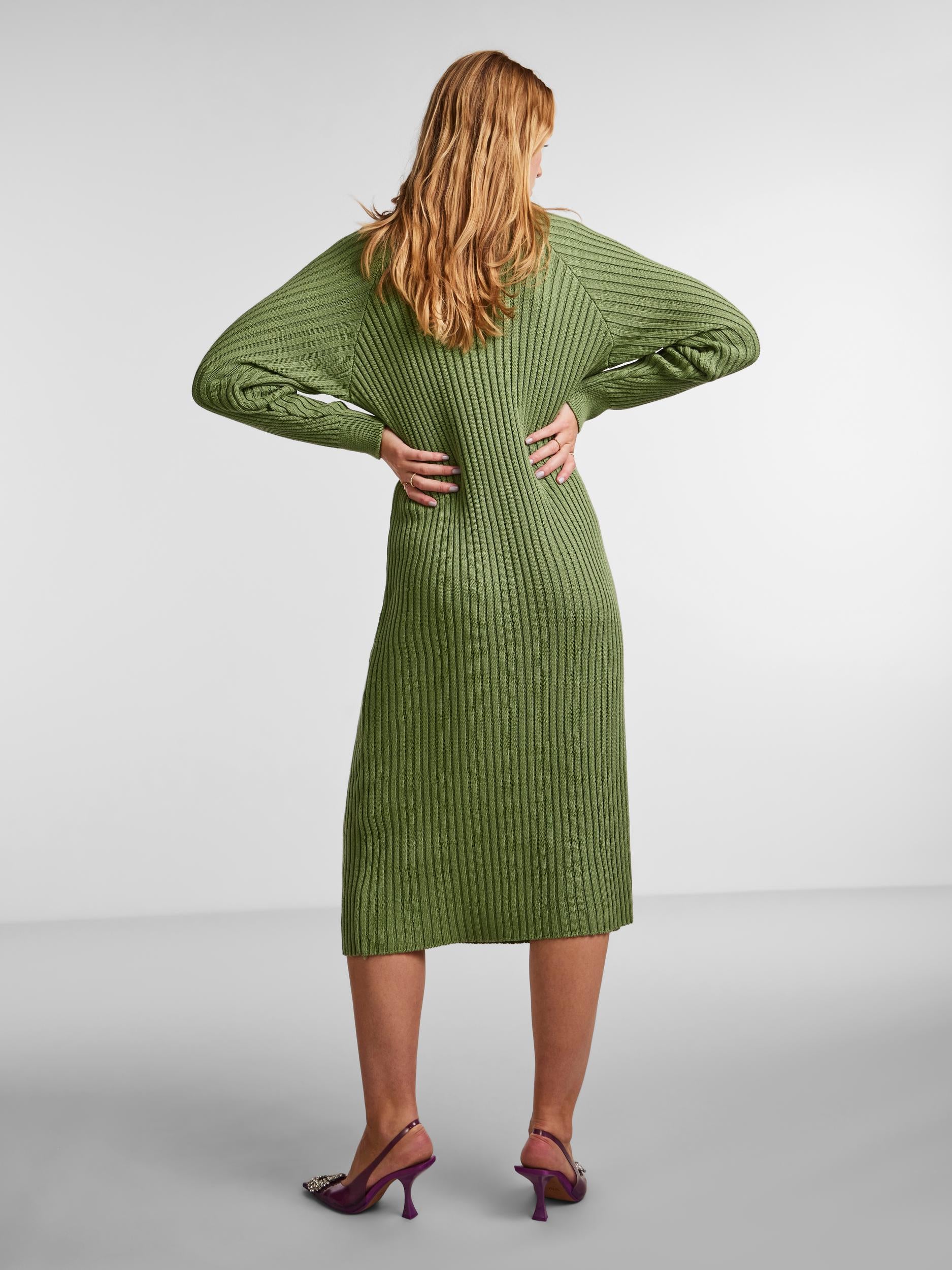 YAS "Mavi" Knit Midi Rollneck Dress khaki