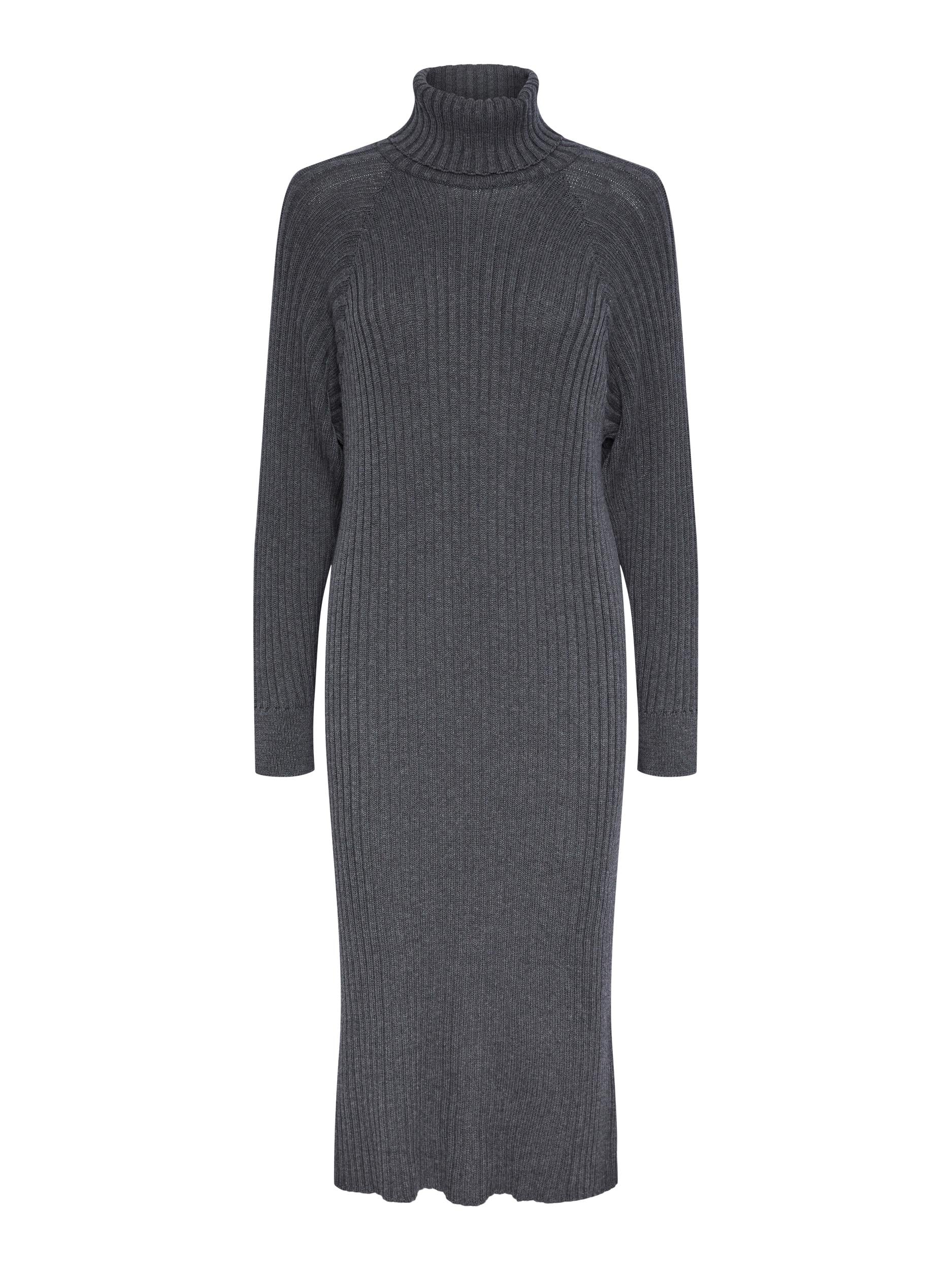 YAS "Mavi" Knit Midi Rollneck Dress grau