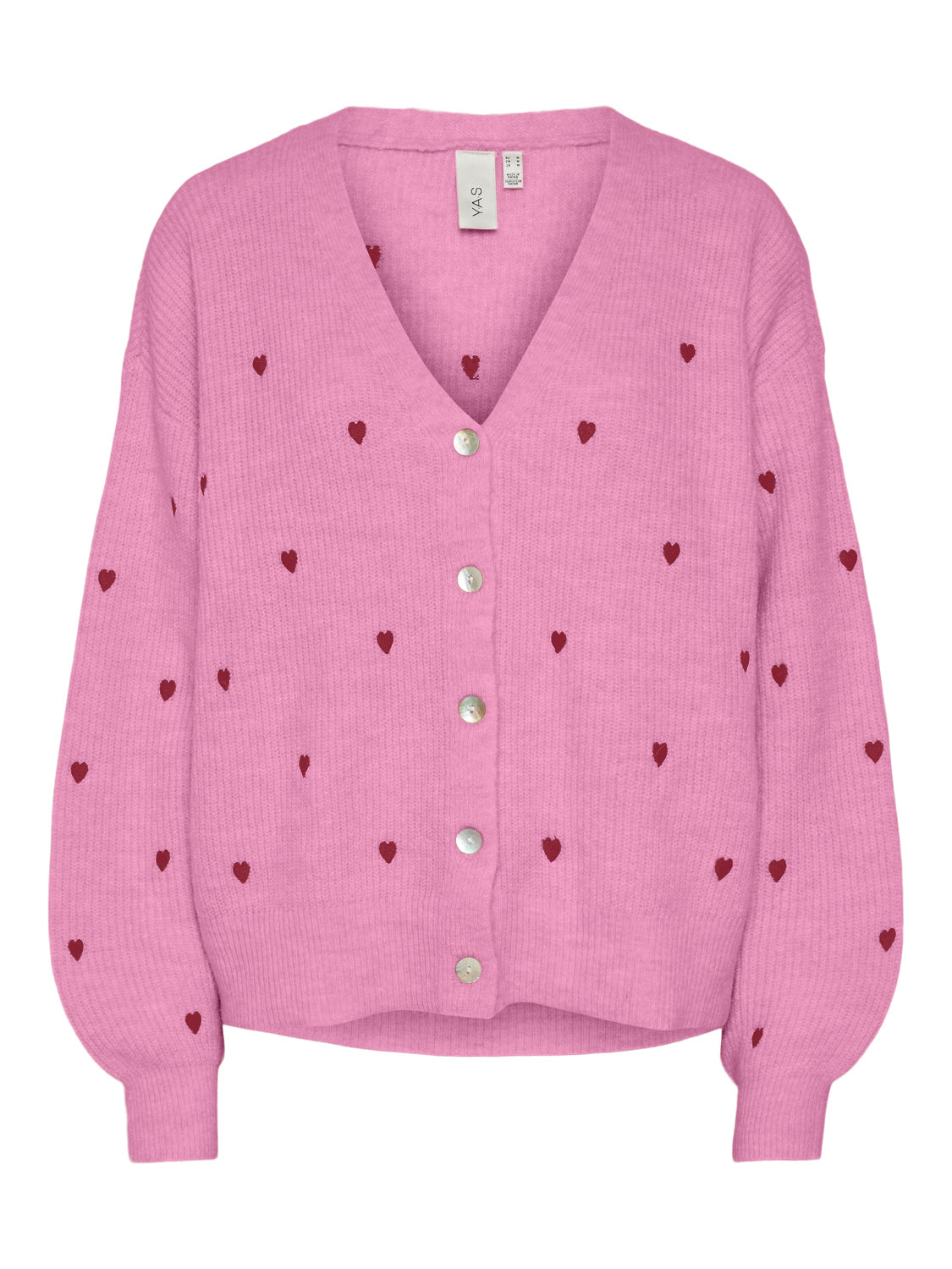 YAS "Fleur" Embroided Knit Cardigan pink