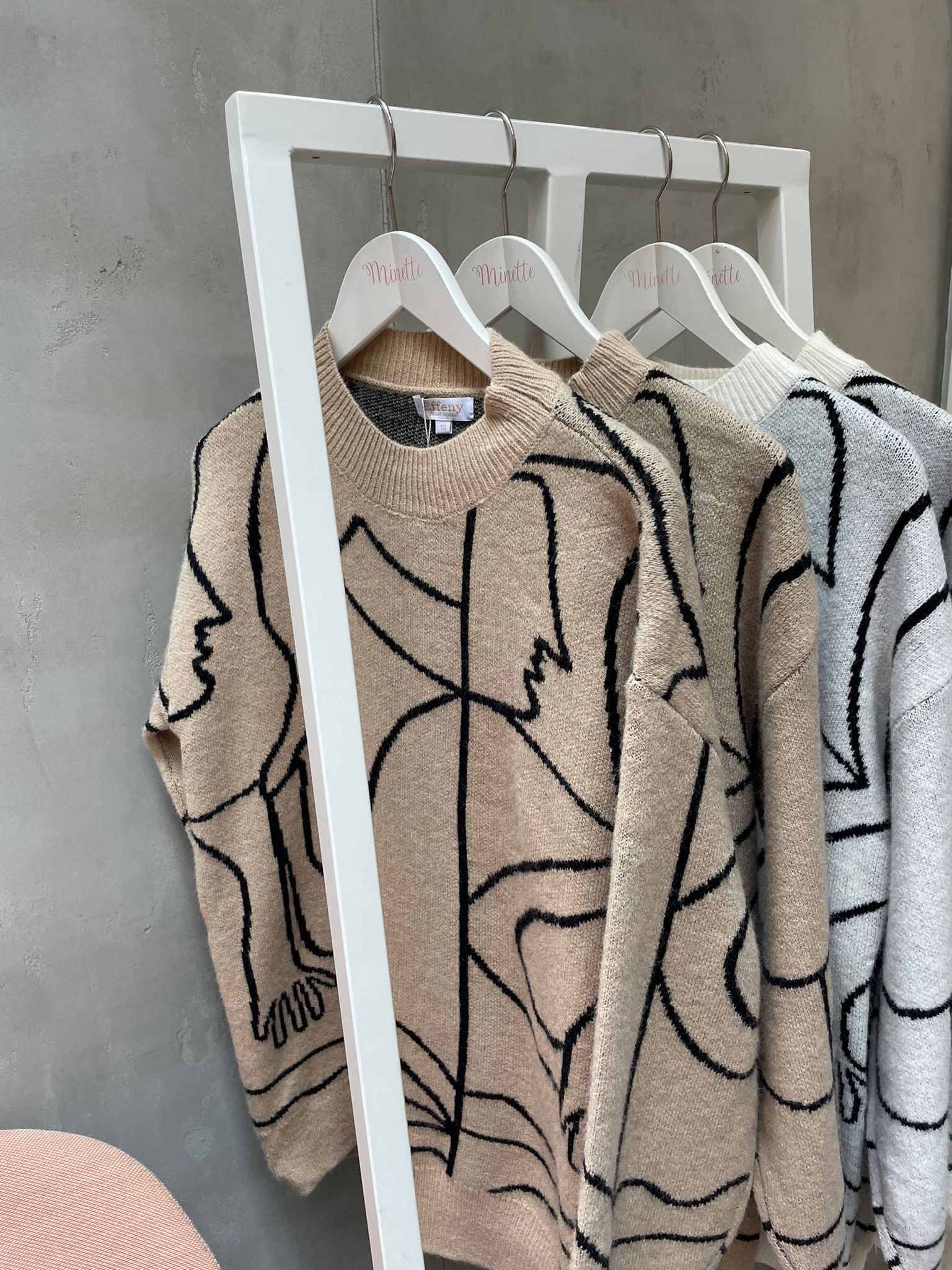 Minette Knit Pullover mit Muster grau/beige