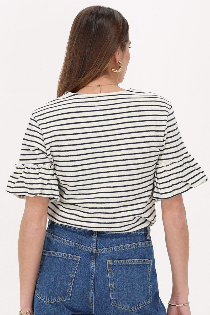 My Jewellery Blau-weiß gestreiftes Oberteil mit Rüschenärmeln