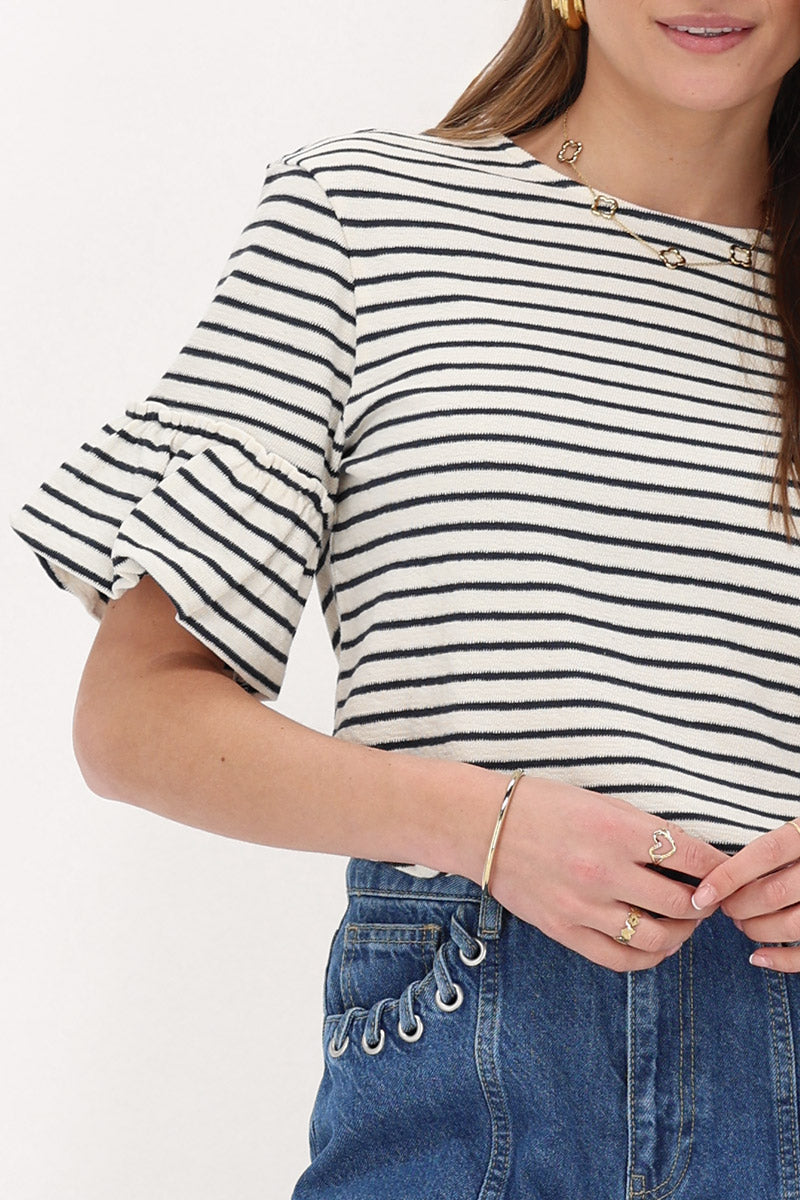My Jewellery Blau-weiß gestreiftes Oberteil mit Rüschenärmeln