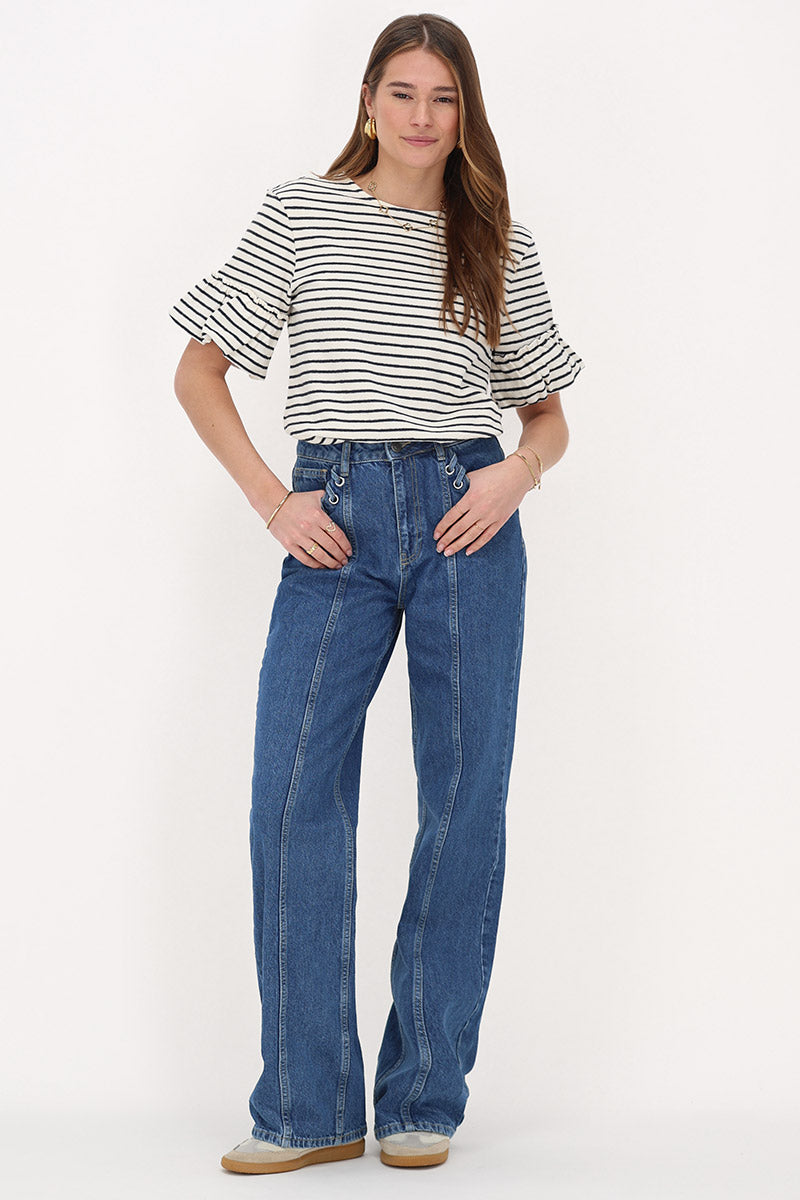 My Jewellery Blau-weiß gestreiftes Oberteil mit Rüschenärmeln