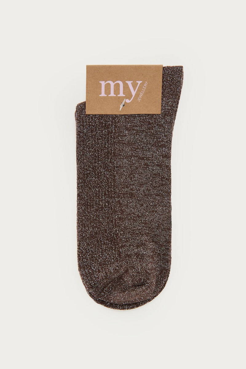 My Jewellery Braune Lurex-Socken mit Rüschen
