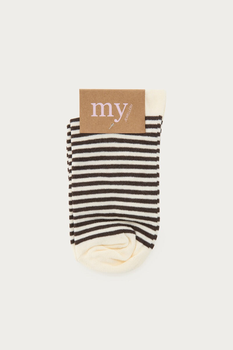 My Jewellery Braune Socken mit Streifen und Rüschen