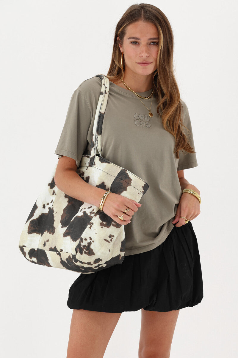 My Jewellery Brauner Shopper mit Kuhflecken-Muster