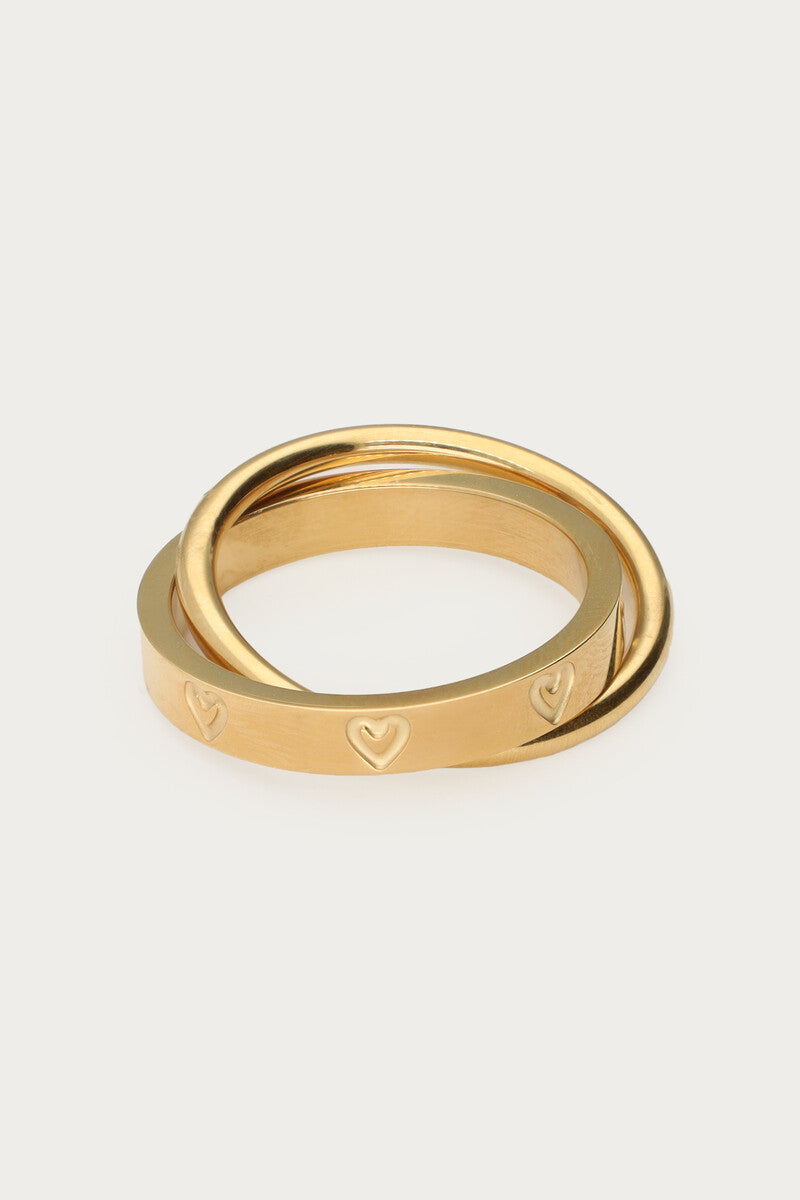 My Jewellery Doppelter Ring mit eingravierten Herzen gold