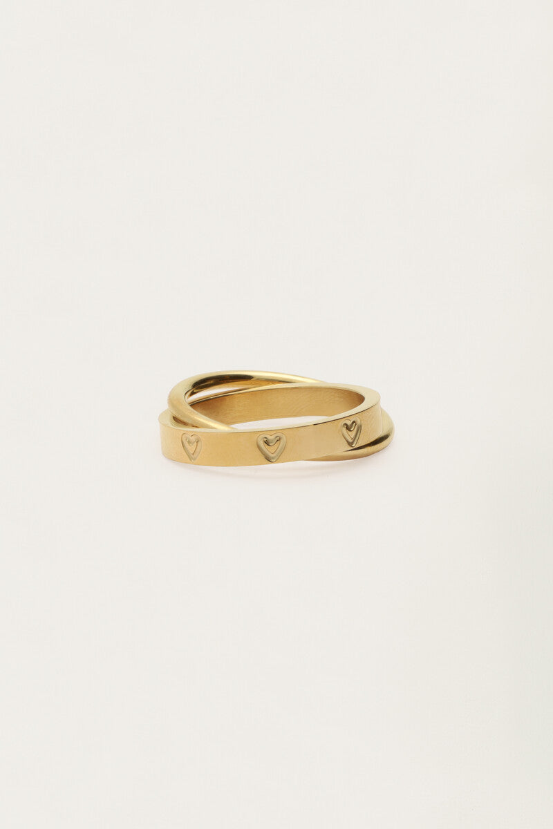 My Jewellery Doppelter Ring mit eingravierten Herzen gold