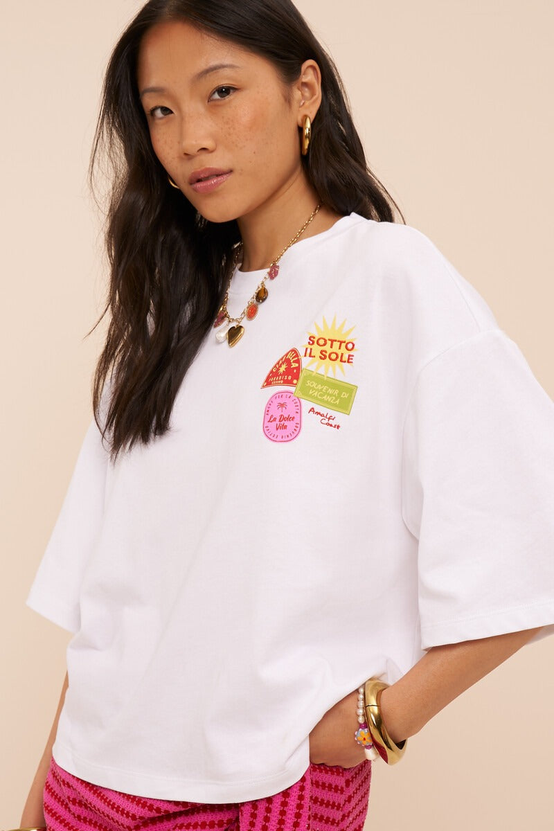 My Jewellery Weißes boxy T-Shirt 'Sotto il soleil'