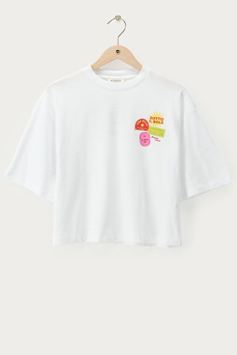 My Jewellery Weißes boxy T-Shirt 'Sotto il soleil'