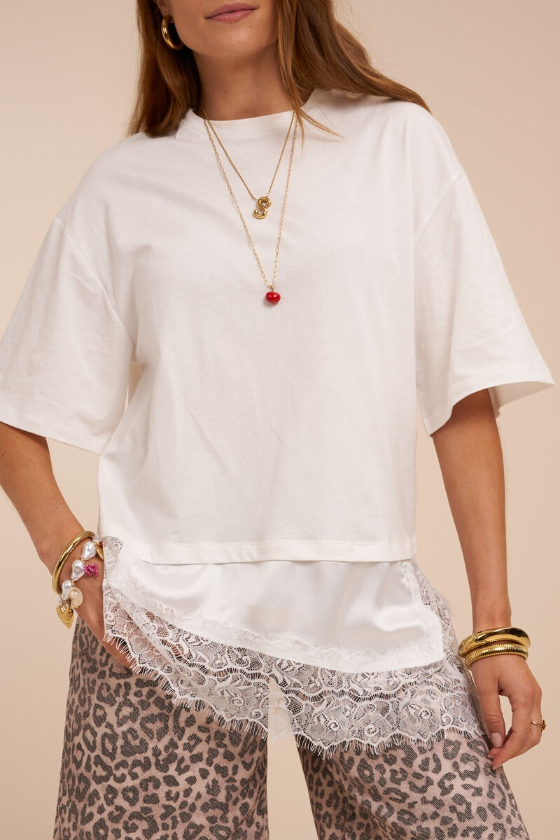 My Jewellery Weißes T-Shirt mit Satin- und Spitzendetails