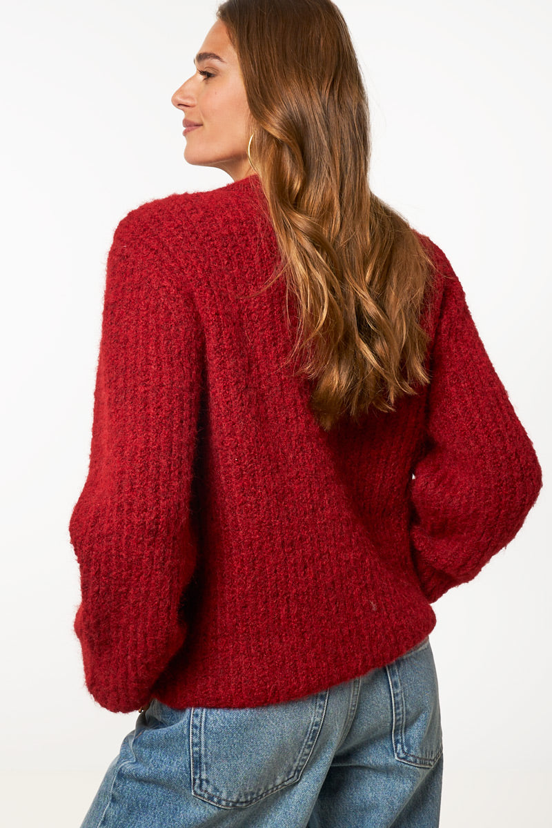 My Jewellery Rote Strickjacke mit L'amour-Knöpfen