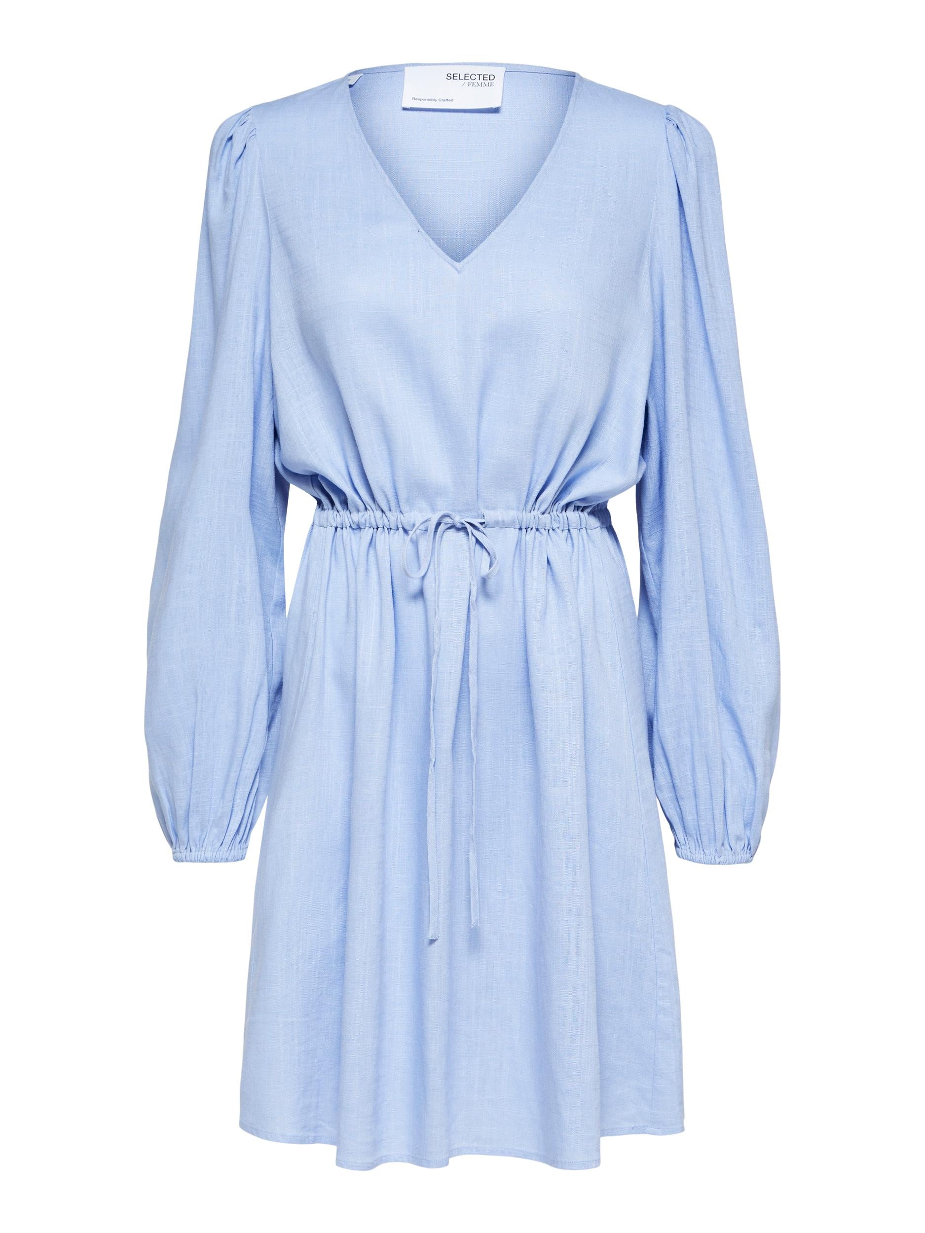 Selected Femme "Viva" Short Linen Dress blau
